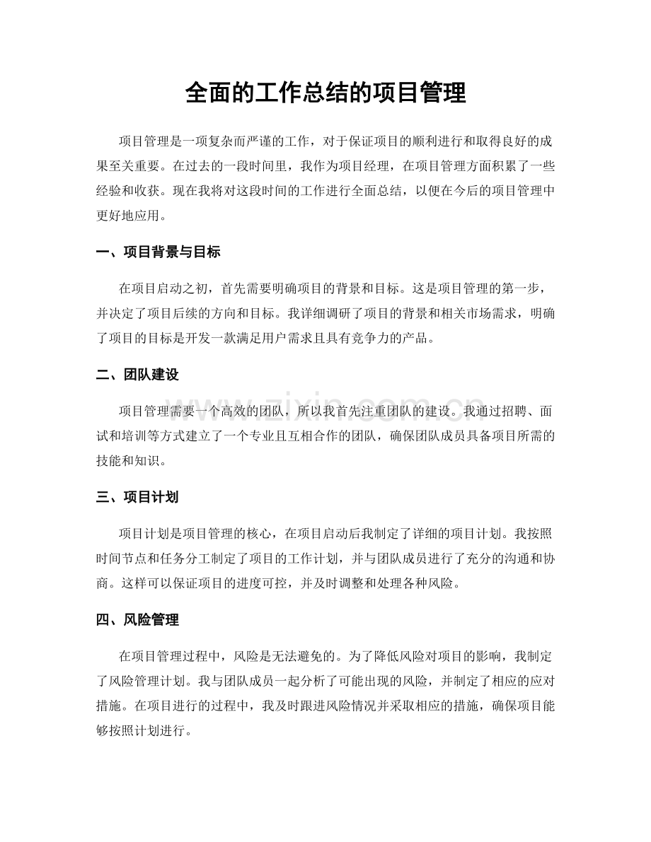 全面的工作总结的项目管理.docx_第1页