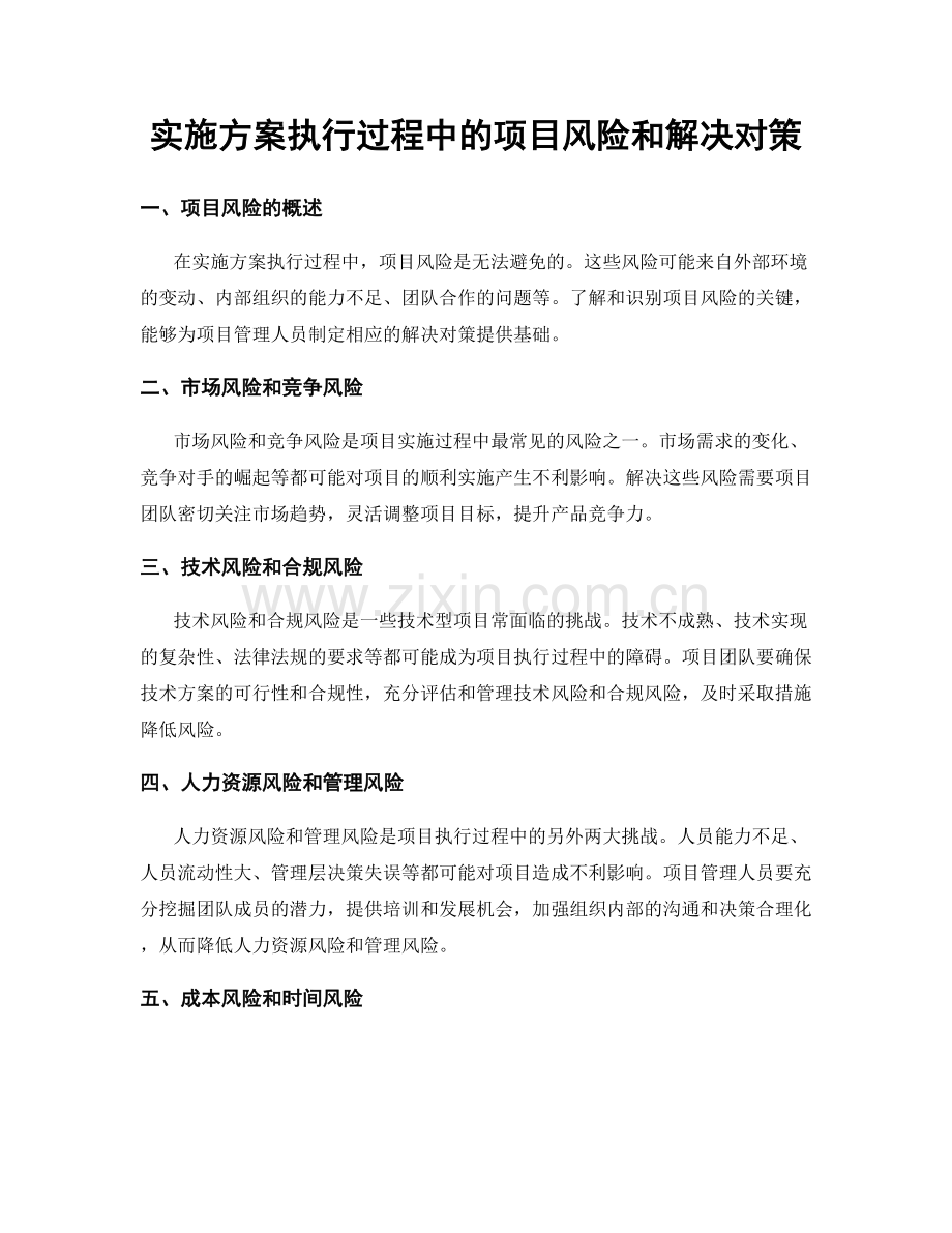 实施方案执行过程中的项目风险和解决对策.docx_第1页