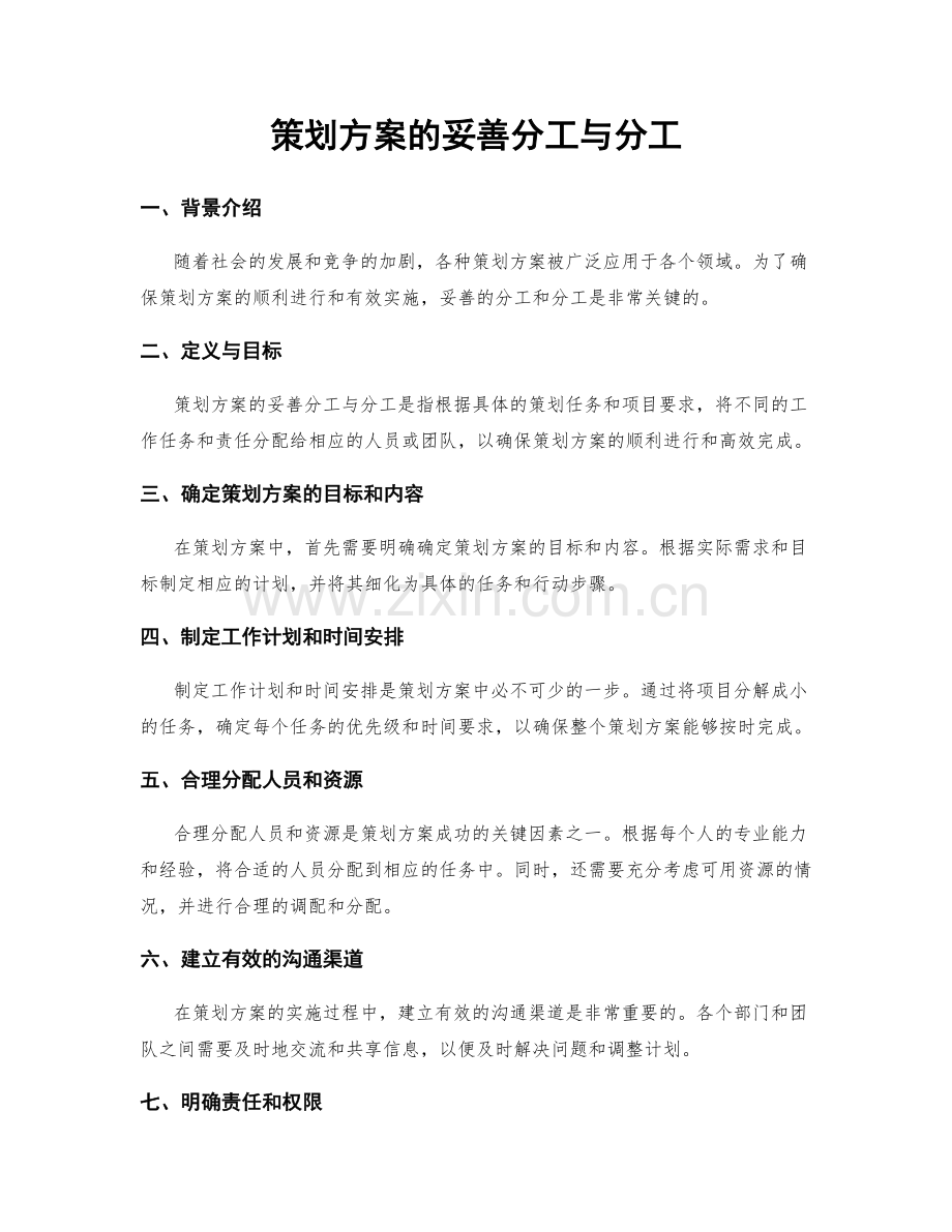 策划方案的妥善分工与分工.docx_第1页