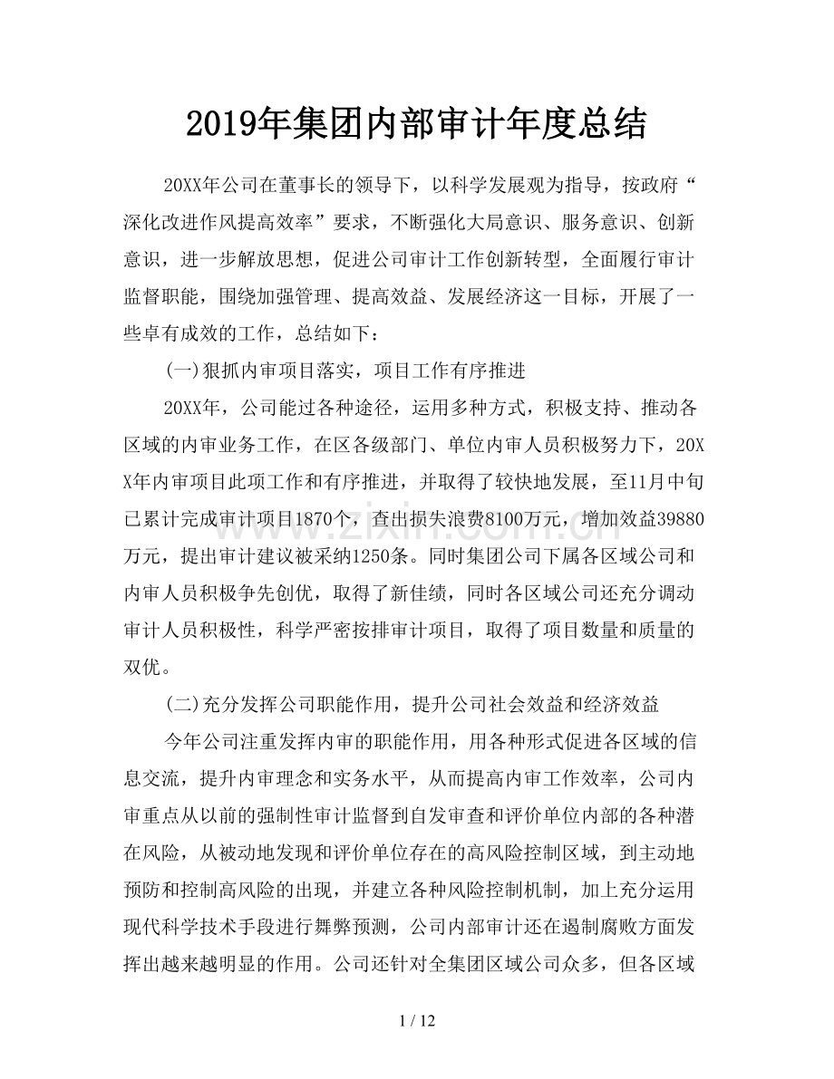 2019年集团内部审计年度总结.doc_第1页