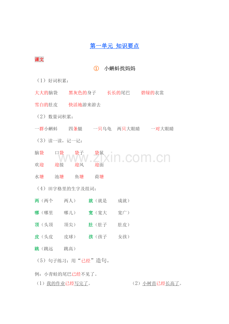 二年级语文上册期末复习要点(人教版).docx_第1页