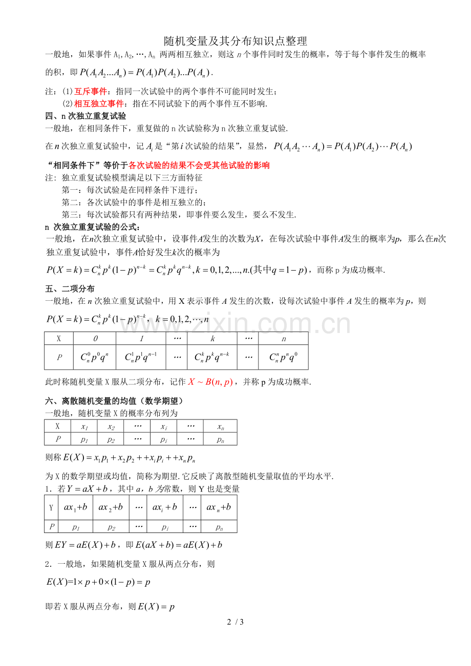 随机变量及其分布知识点整理.doc_第2页