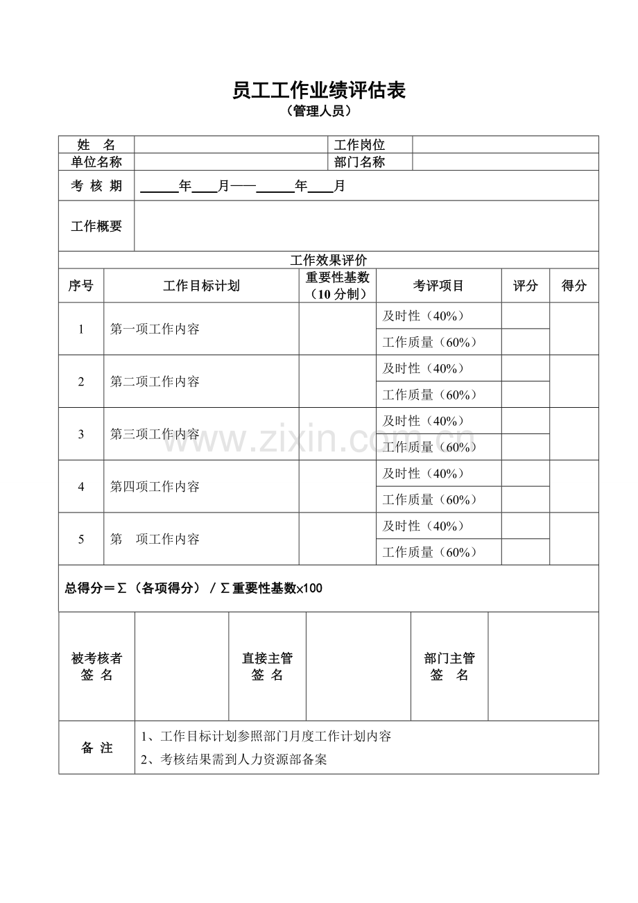 餐饮业员工工作能力评估表.doc_第1页