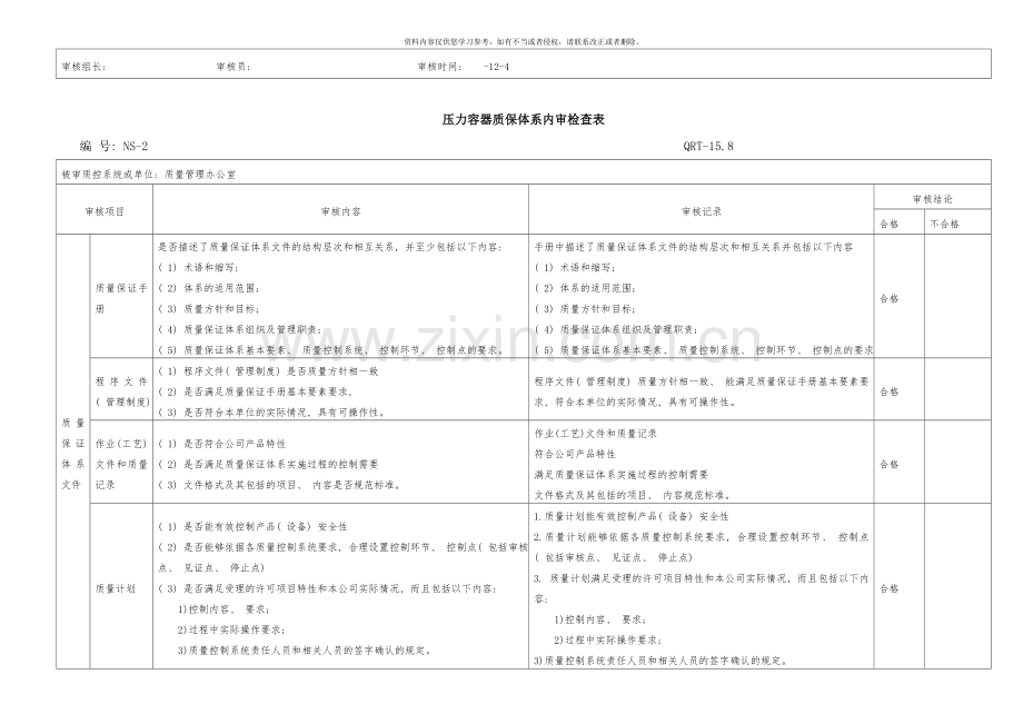 压力容器质保体系内审检查表模板样本.doc_第2页