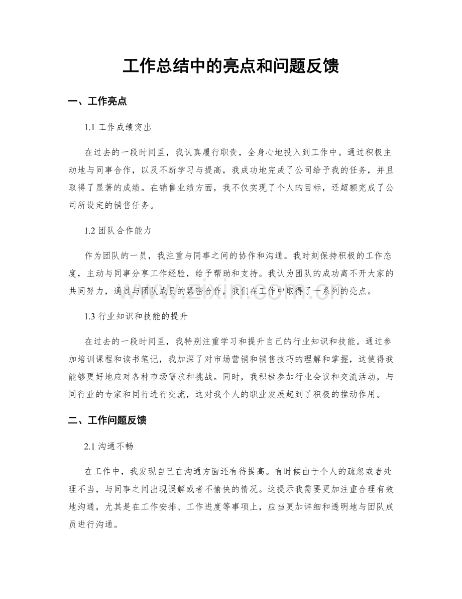 工作总结中的亮点和问题反馈.docx_第1页