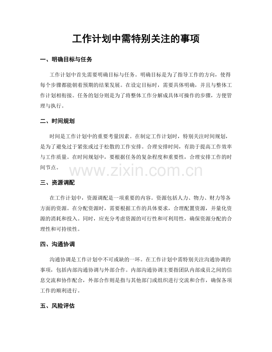 工作计划中需特别关注的事项.docx_第1页