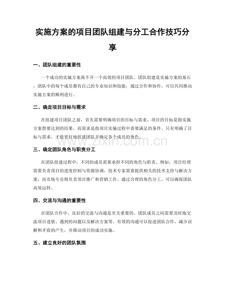 实施方案的项目团队组建与分工合作技巧分享.docx_第1页