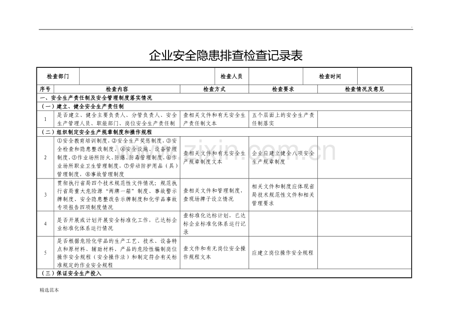 企业安全隐患排查检查记录表.doc_第1页