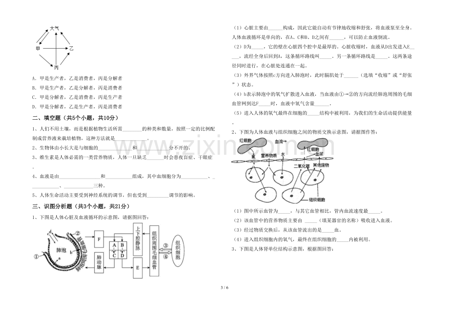 七年级生物上册期末考试卷.doc_第3页