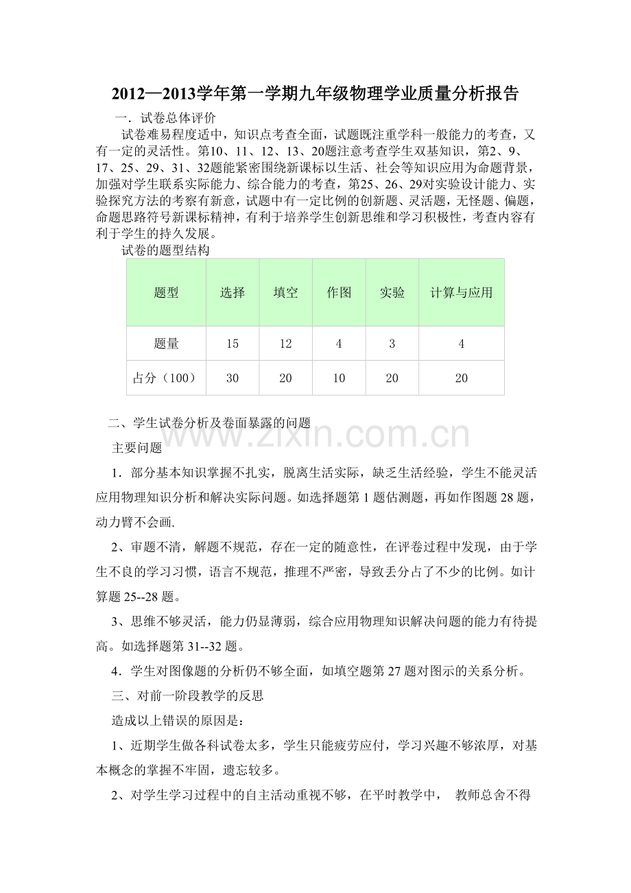 初三物理质量分析报告.doc_第1页