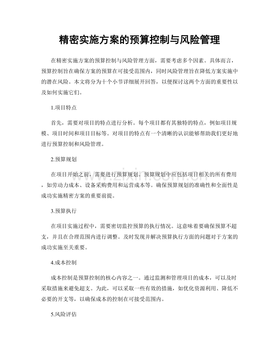 精密实施方案的预算控制与风险管理.docx_第1页