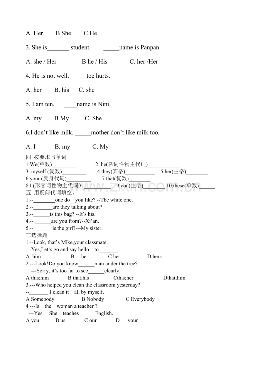 小学人称代词练习题一.doc_第2页