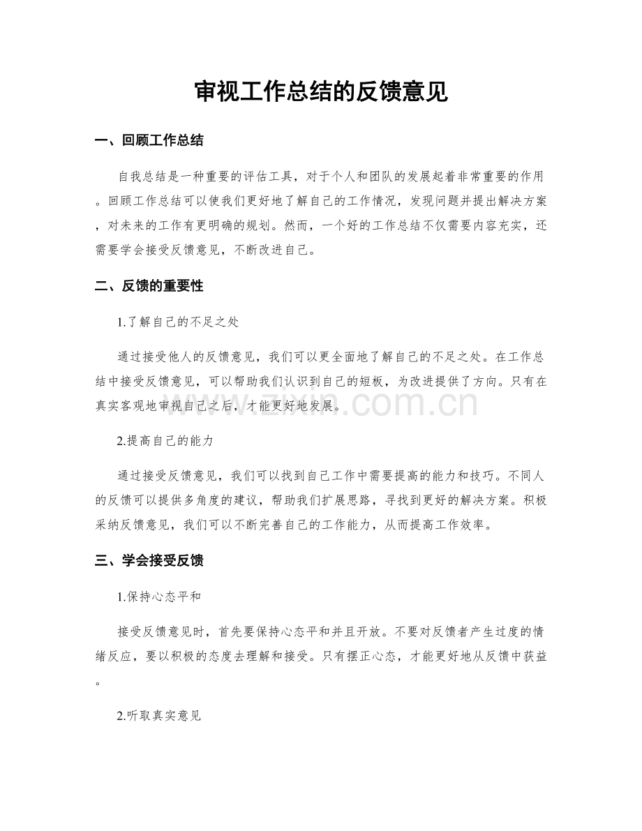 审视工作总结的反馈意见.docx_第1页