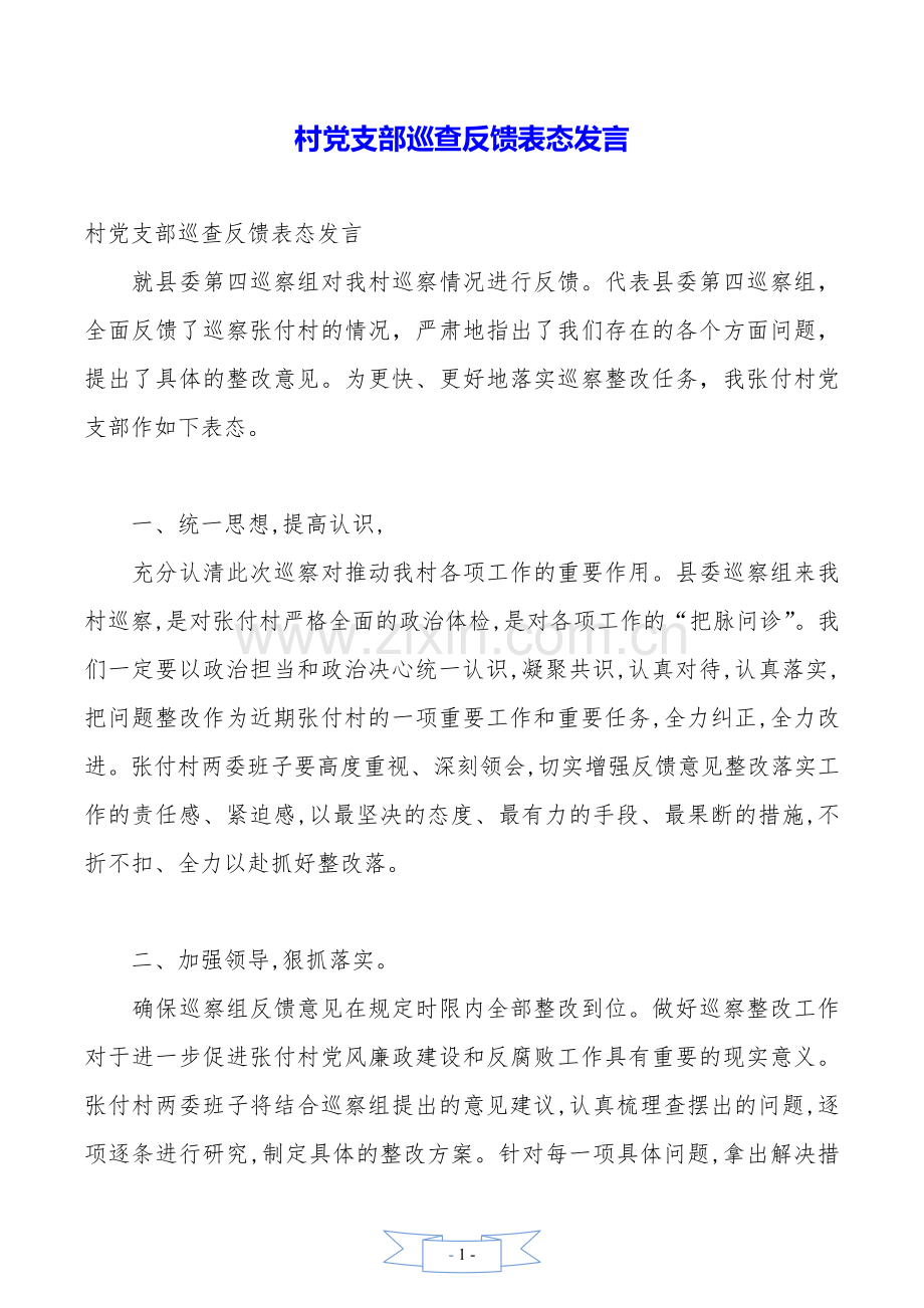 村党支部巡查反馈表态发言.doc_第1页