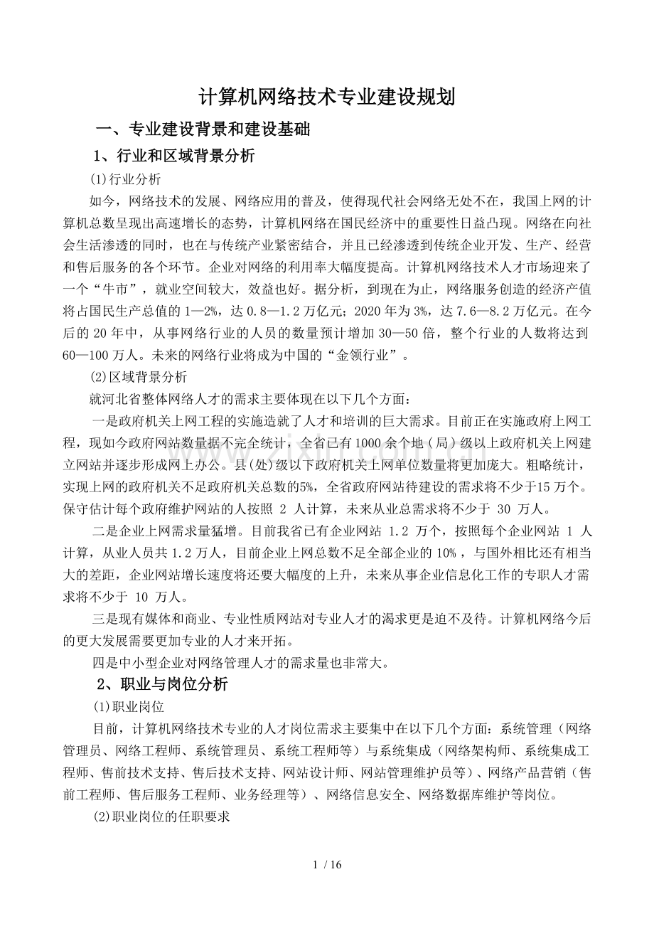 计算机网络技术专业建设规划.doc_第1页