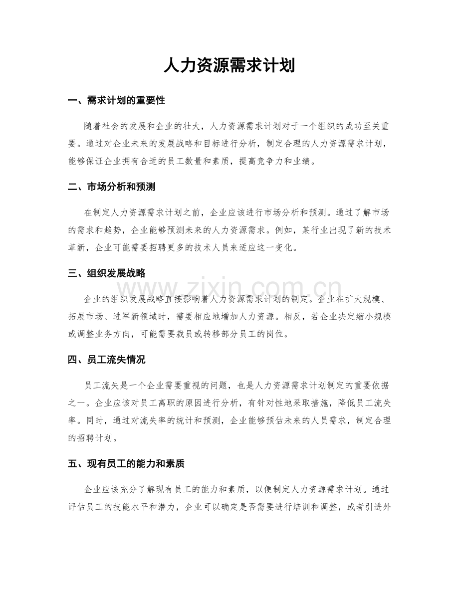 人力资源需求计划.docx_第1页