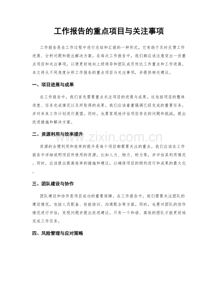 工作报告的重点项目与关注事项.docx_第1页