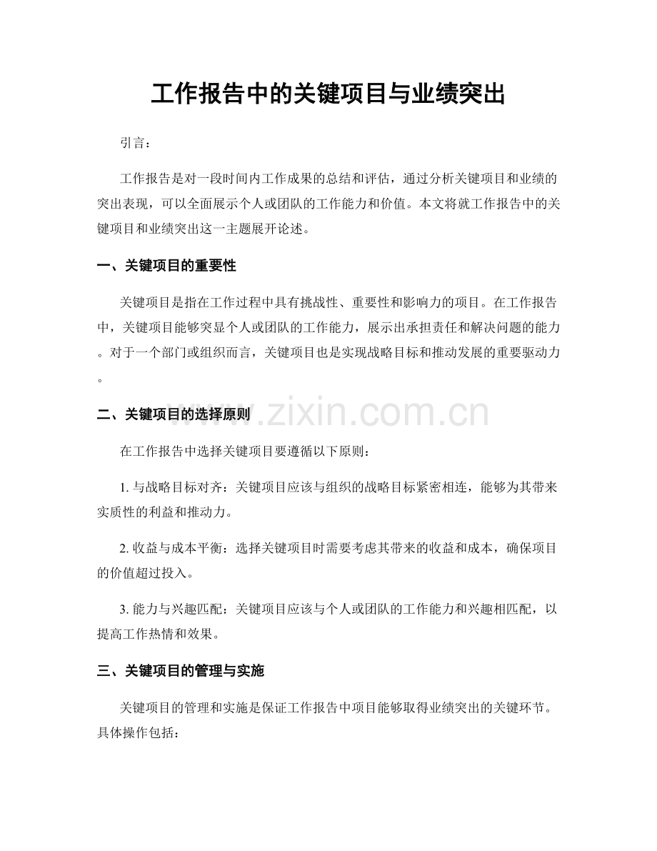 工作报告中的关键项目与业绩突出.docx_第1页