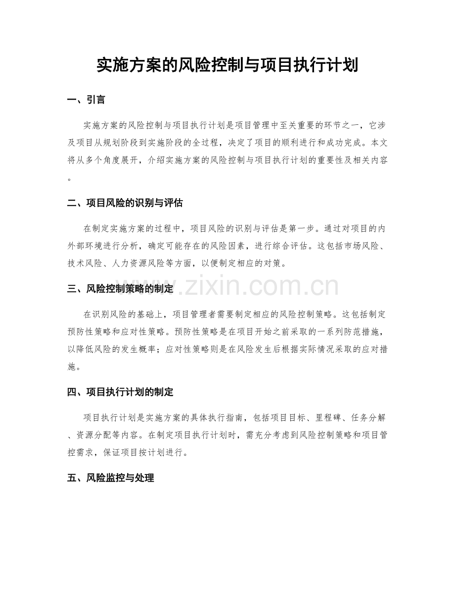 实施方案的风险控制与项目执行计划.docx_第1页