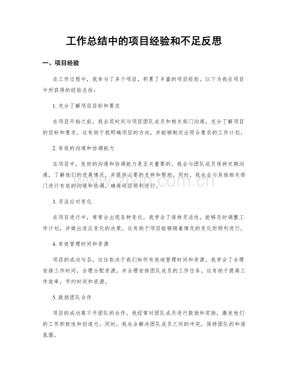 工作总结中的项目经验和不足反思.docx_第1页