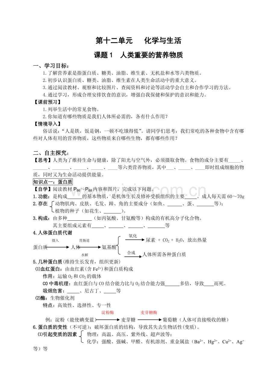 课题1《人类重要的营养物质》导学案.doc_第1页