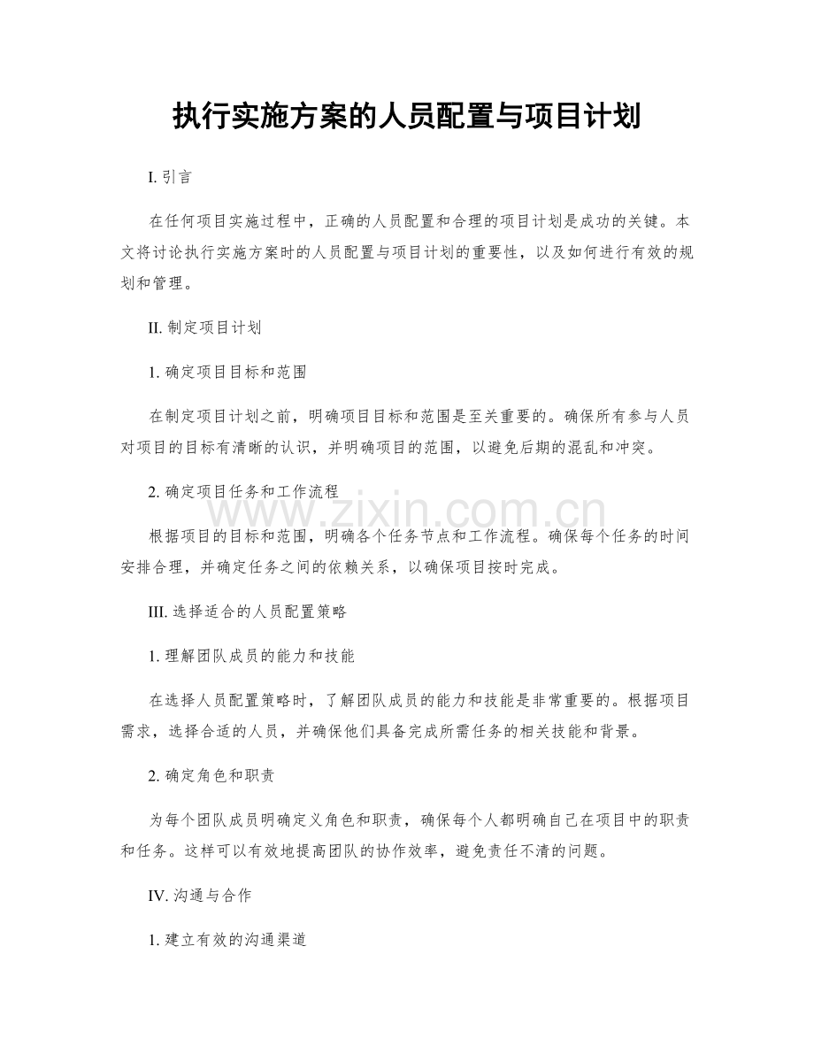 执行实施方案的人员配置与项目计划.docx_第1页