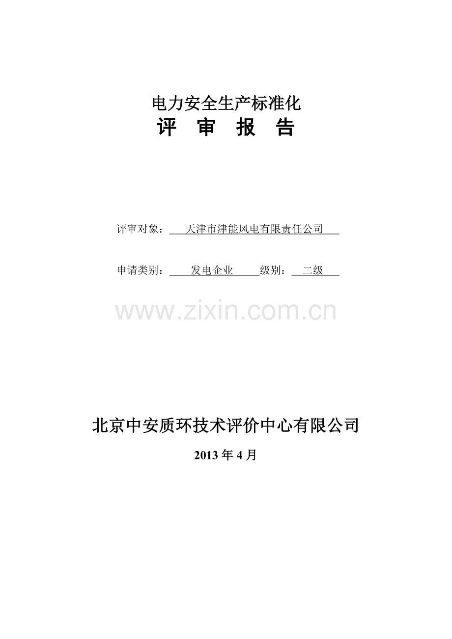 天津市津能风电有限责任公司电力安全生产标准化评审报告—--标准.技术.doc_第1页