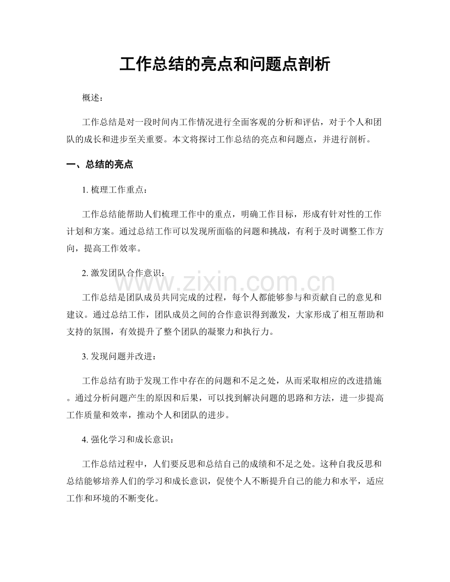 工作总结的亮点和问题点剖析.docx_第1页