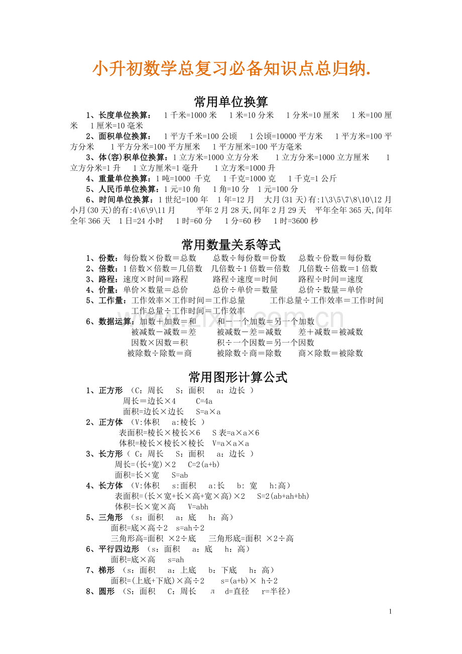 小升初数学总复习总归纳(必备知识点大全).doc_第1页