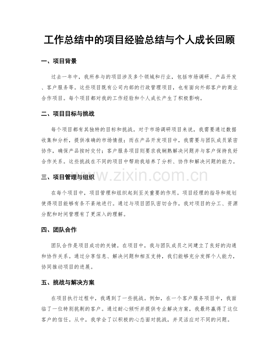 工作总结中的项目经验总结与个人成长回顾.docx_第1页