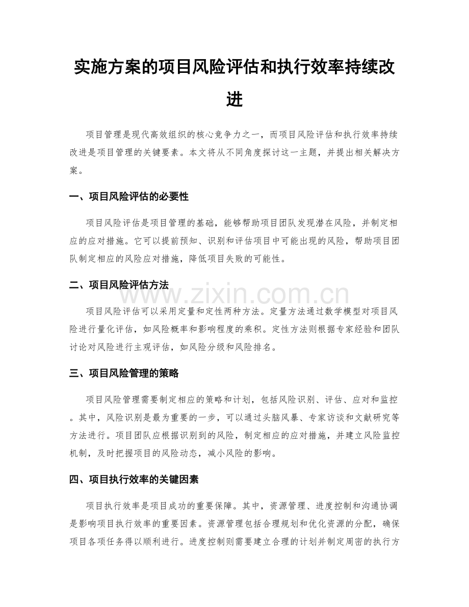 实施方案的项目风险评估和执行效率持续改进.docx_第1页