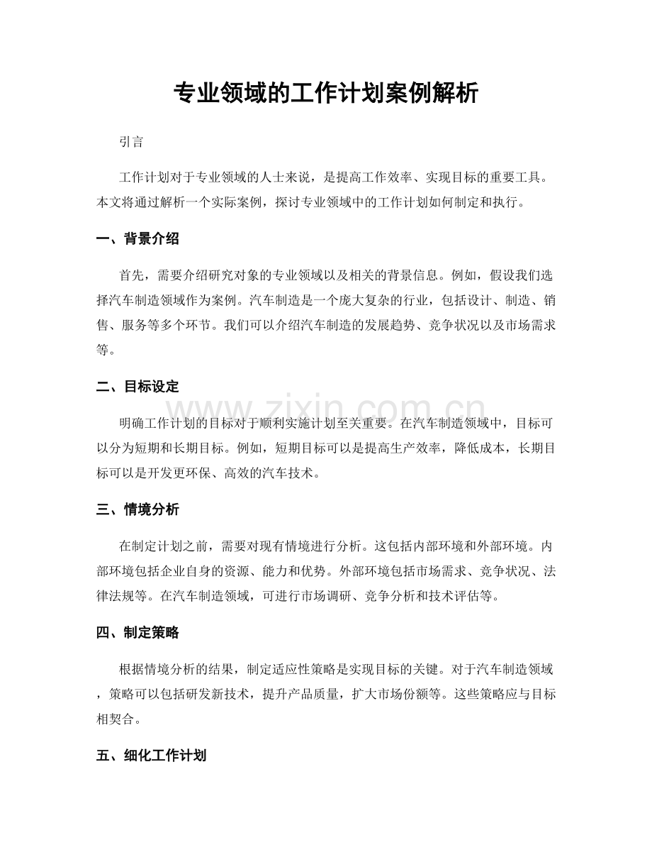 专业领域的工作计划案例解析.docx_第1页