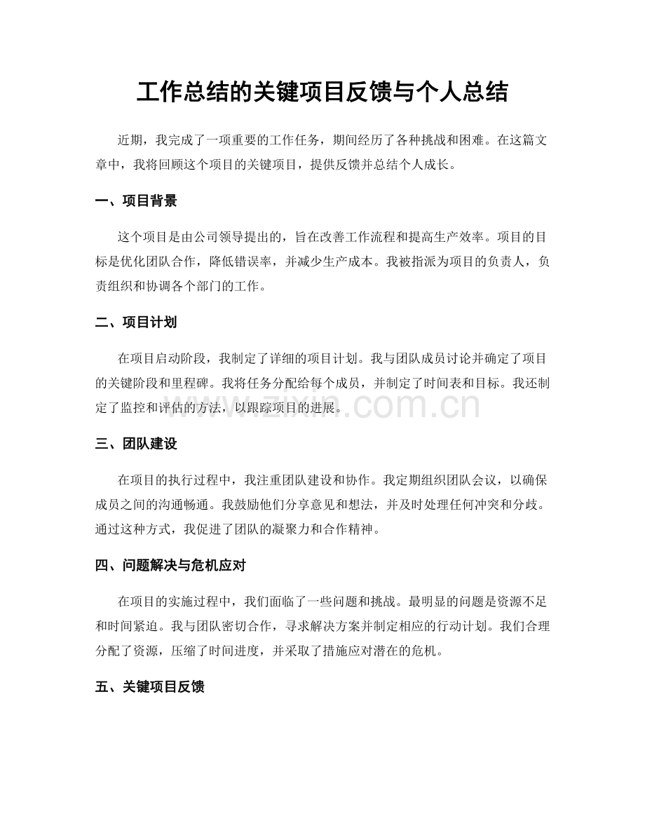 工作总结的关键项目反馈与个人总结.docx_第1页