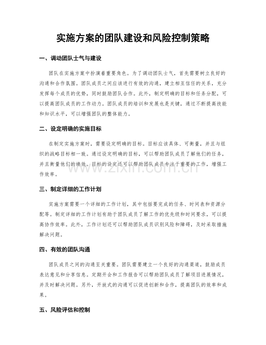 实施方案的团队建设和风险控制策略.docx_第1页