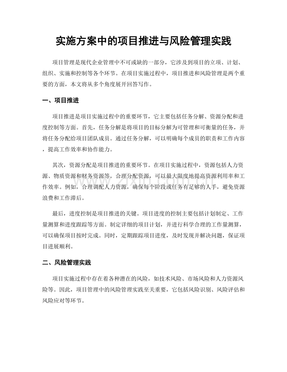 实施方案中的项目推进与风险管理实践.docx_第1页