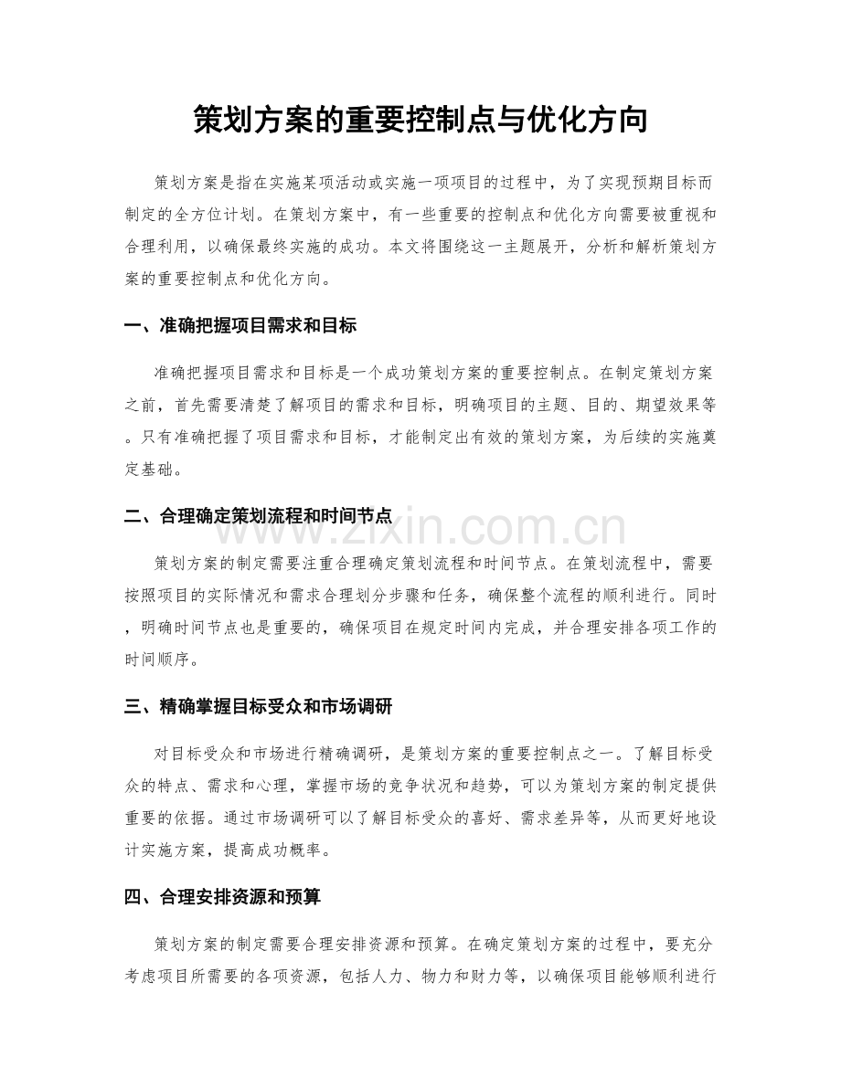 策划方案的重要控制点与优化方向.docx_第1页