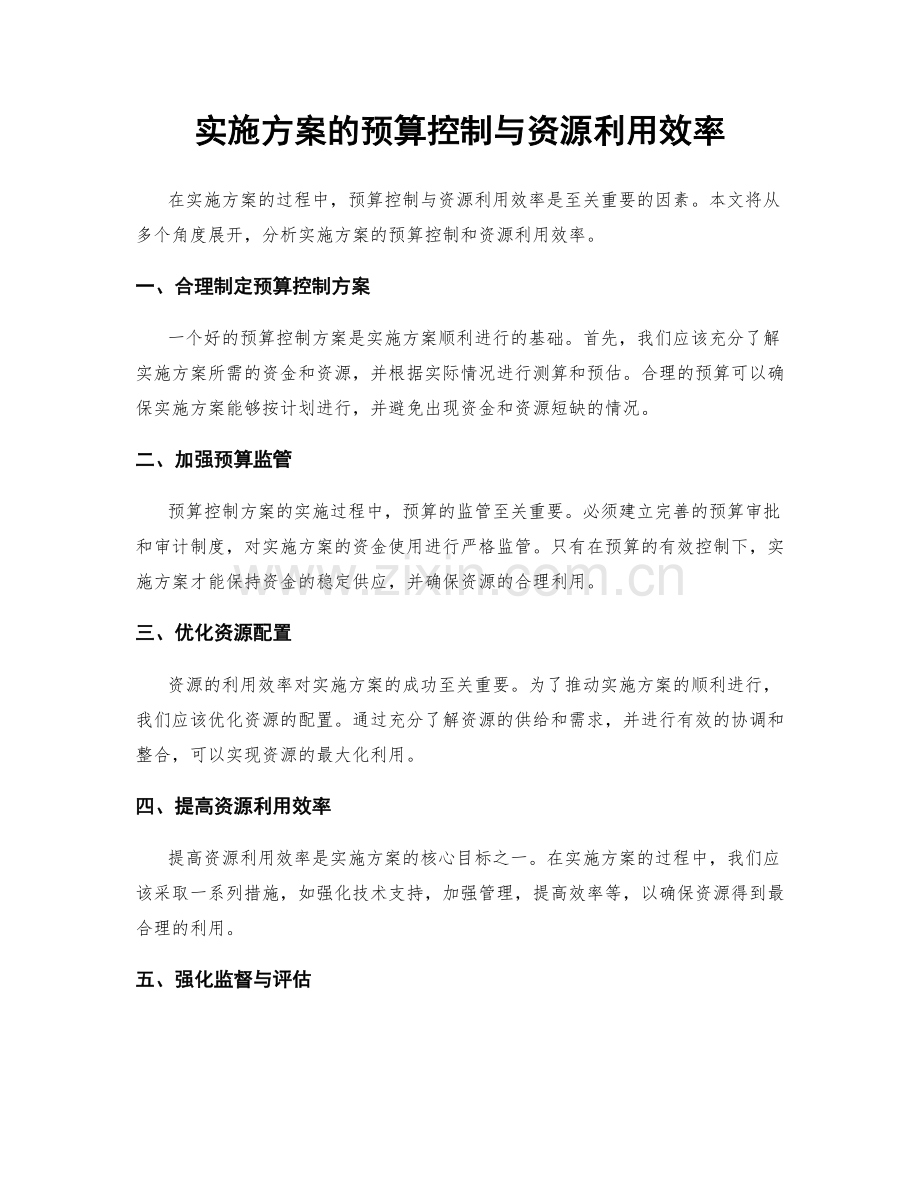 实施方案的预算控制与资源利用效率.docx_第1页