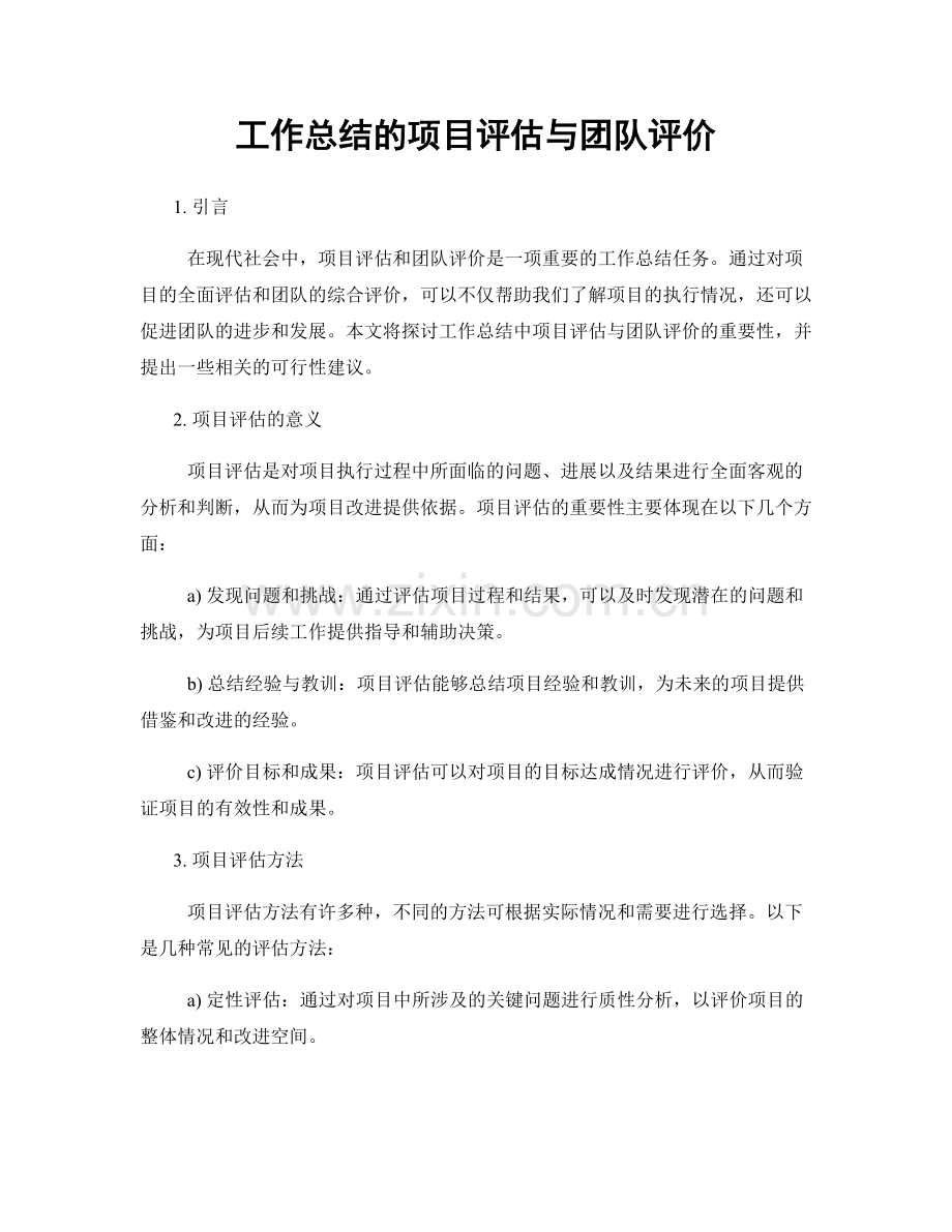 工作总结的项目评估与团队评价.docx_第1页