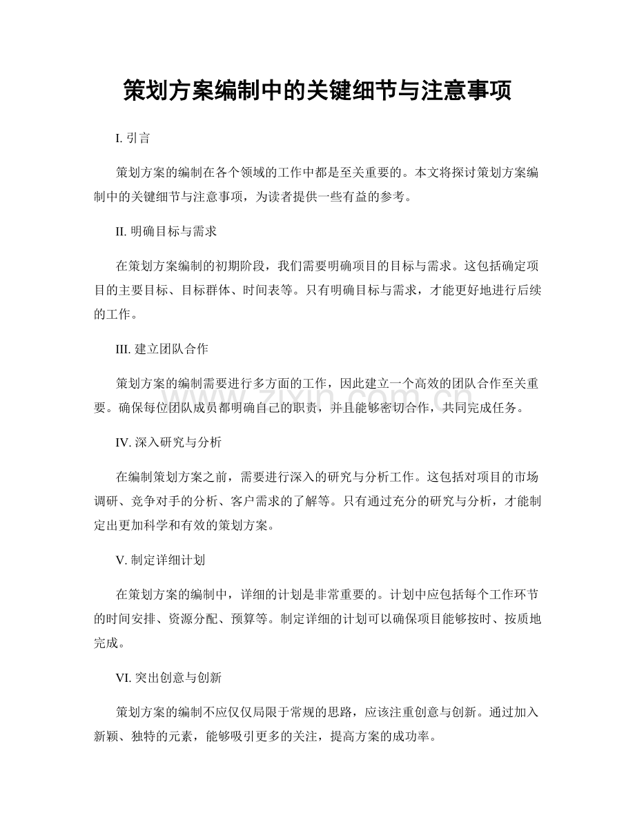 策划方案编制中的关键细节与注意事项.docx_第1页