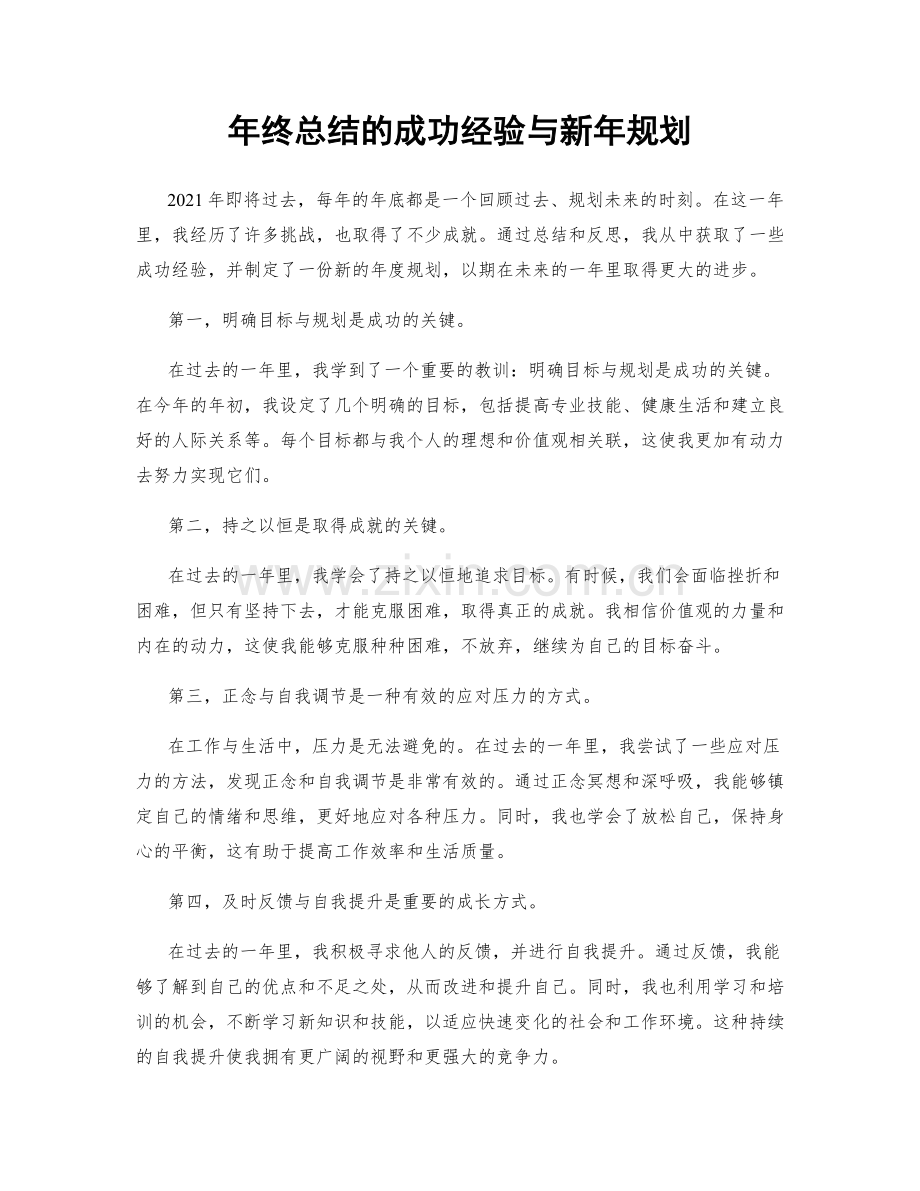 年终总结的成功经验与新年规划.docx_第1页