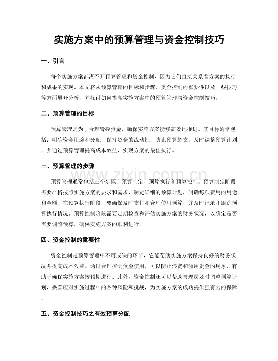 实施方案中的预算管理与资金控制技巧.docx_第1页