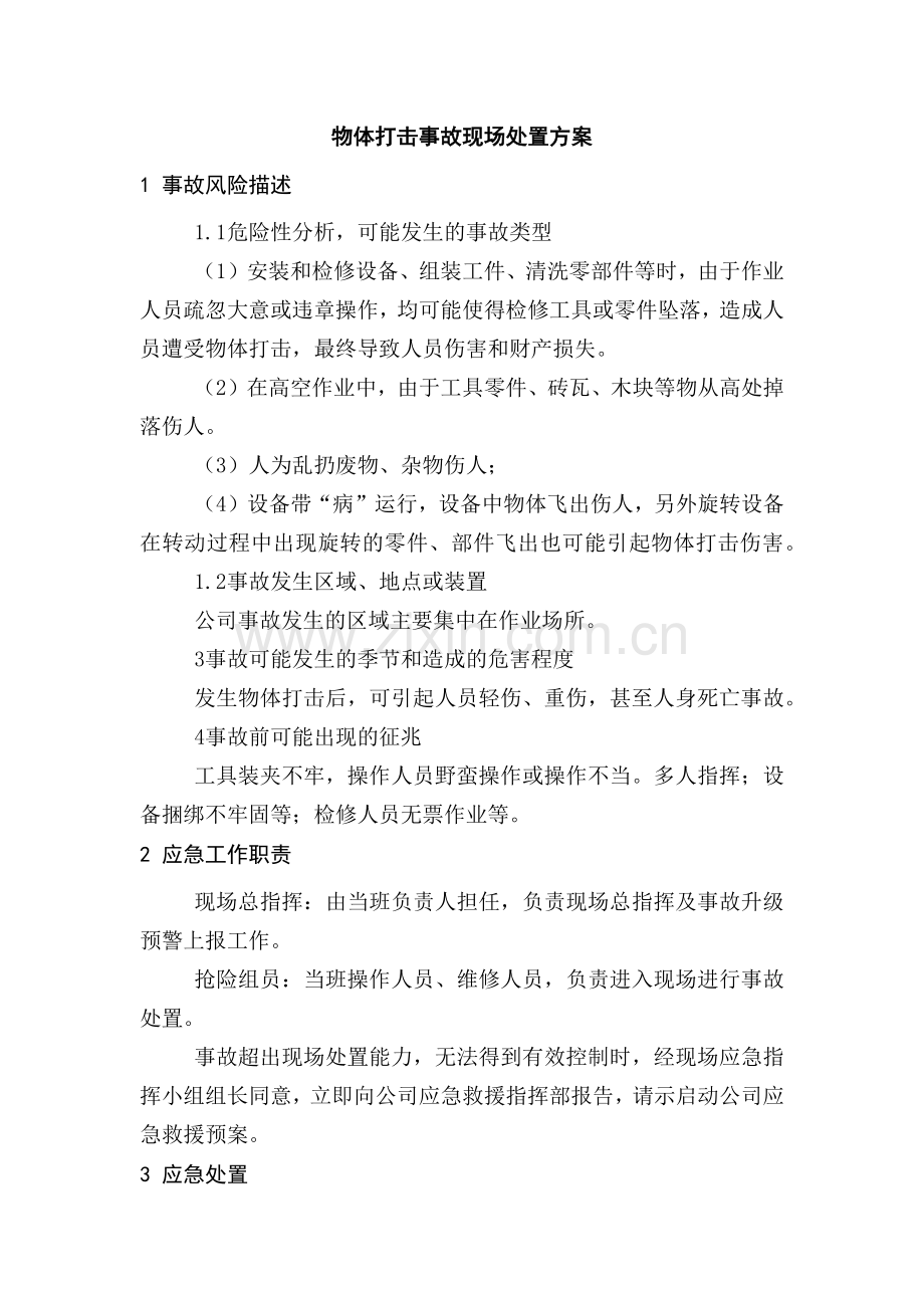 某公司物体打击事故现场处置方案.docx_第1页