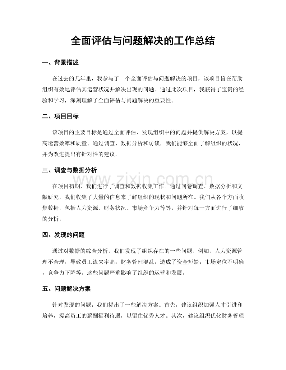 全面评估与问题解决的工作总结.docx_第1页