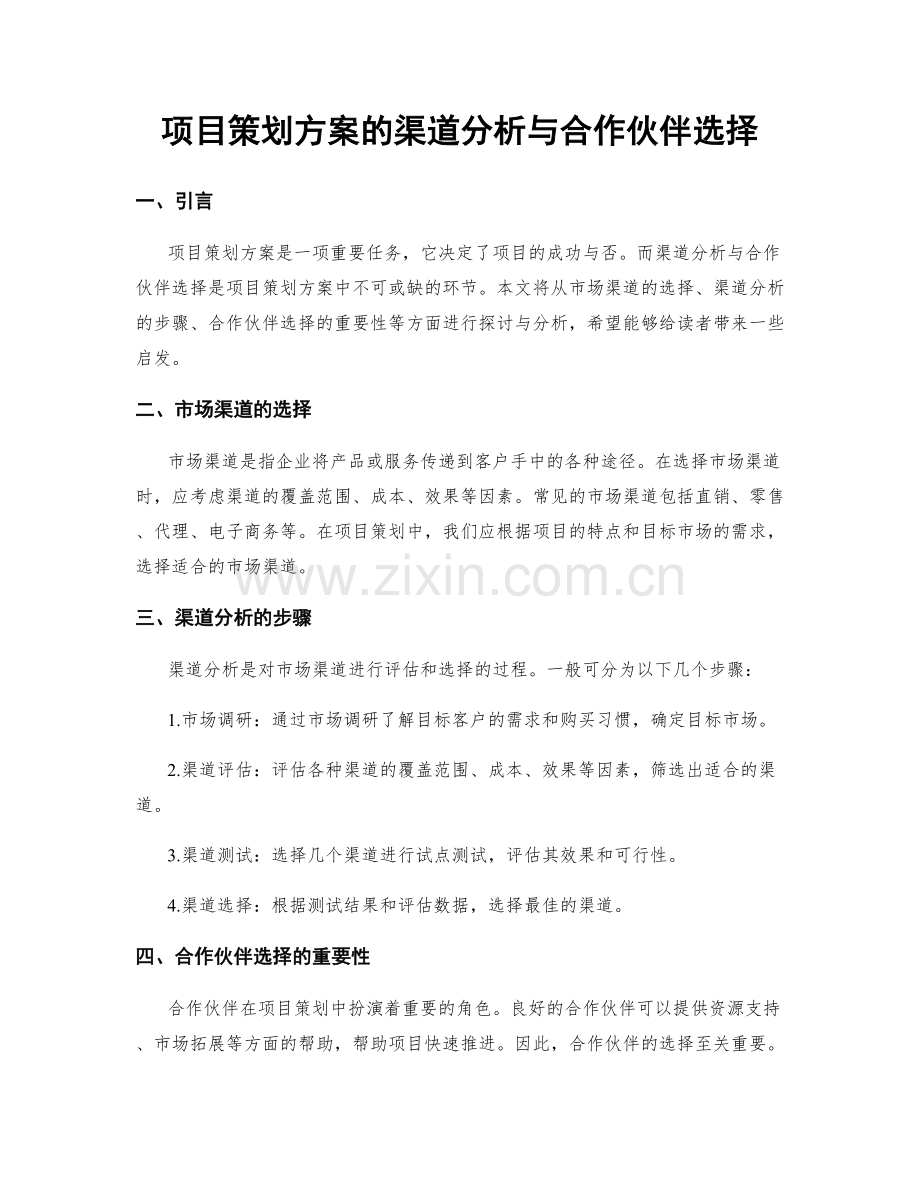 项目策划方案的渠道分析与合作伙伴选择.docx_第1页