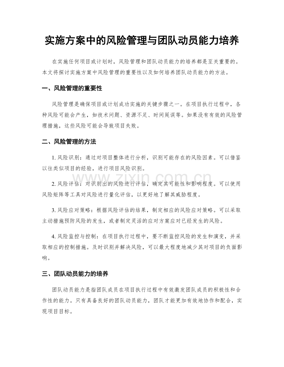 实施方案中的风险管理与团队动员能力培养.docx_第1页