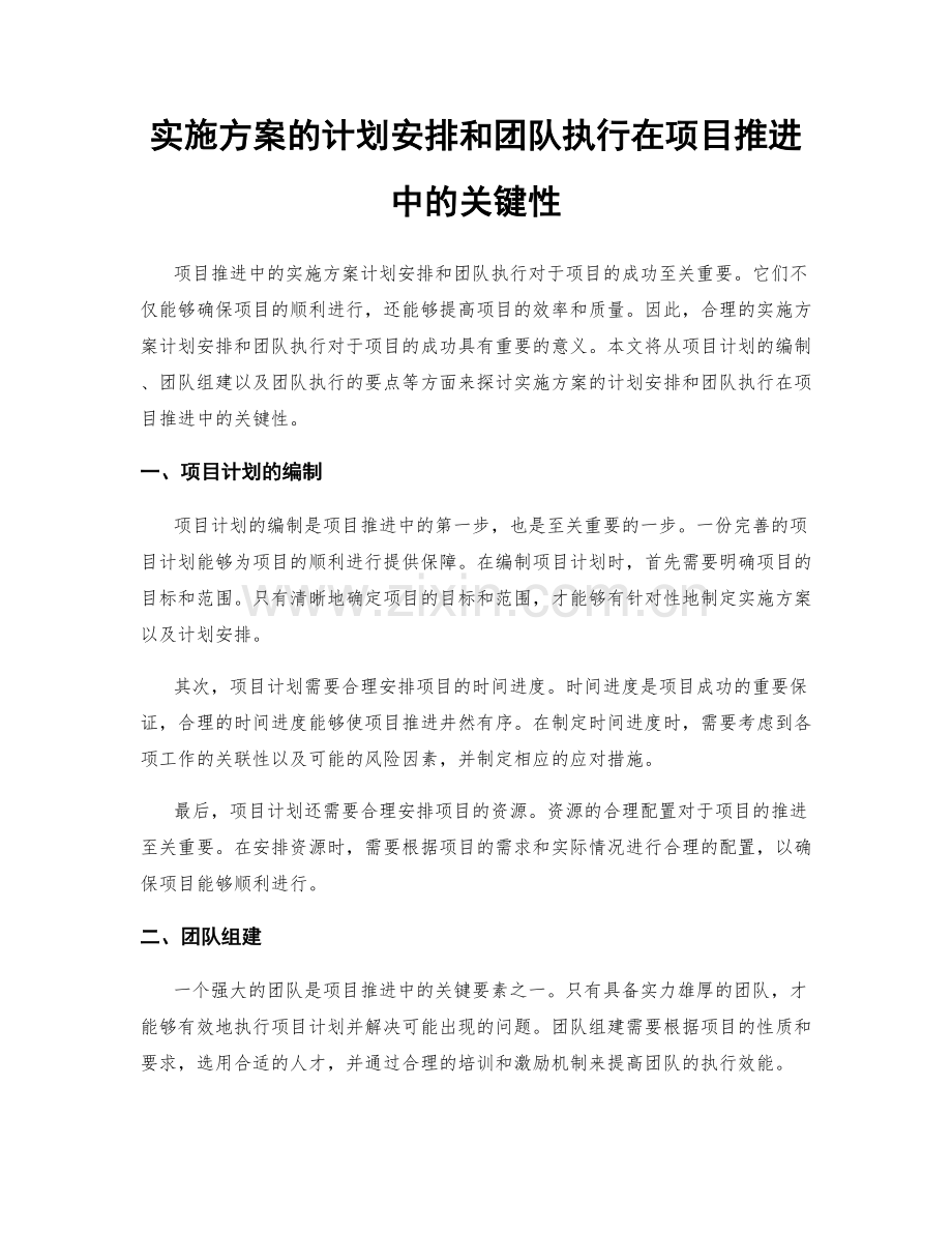 实施方案的计划安排和团队执行在项目推进中的关键性.docx_第1页