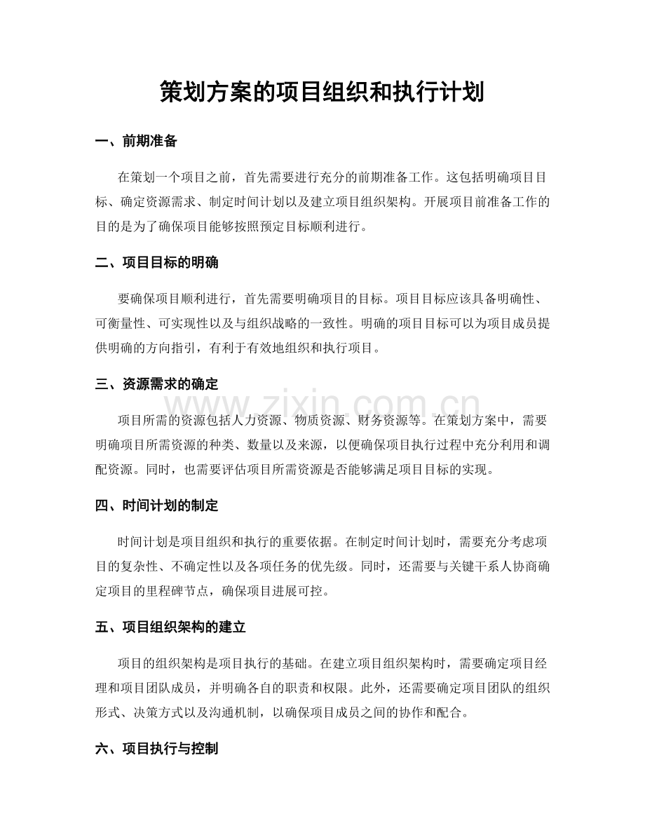 策划方案的项目组织和执行计划.docx_第1页