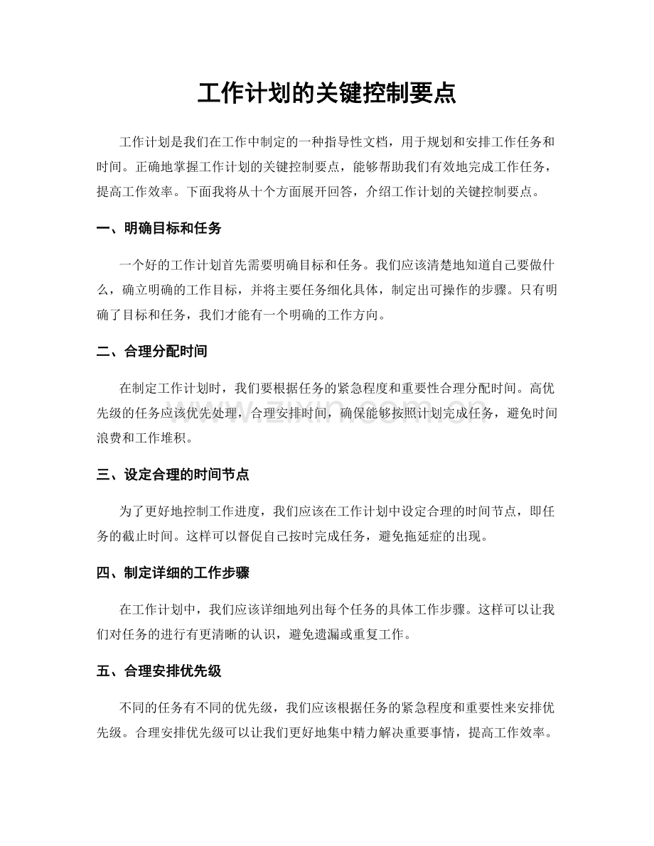 工作计划的关键控制要点.docx_第1页