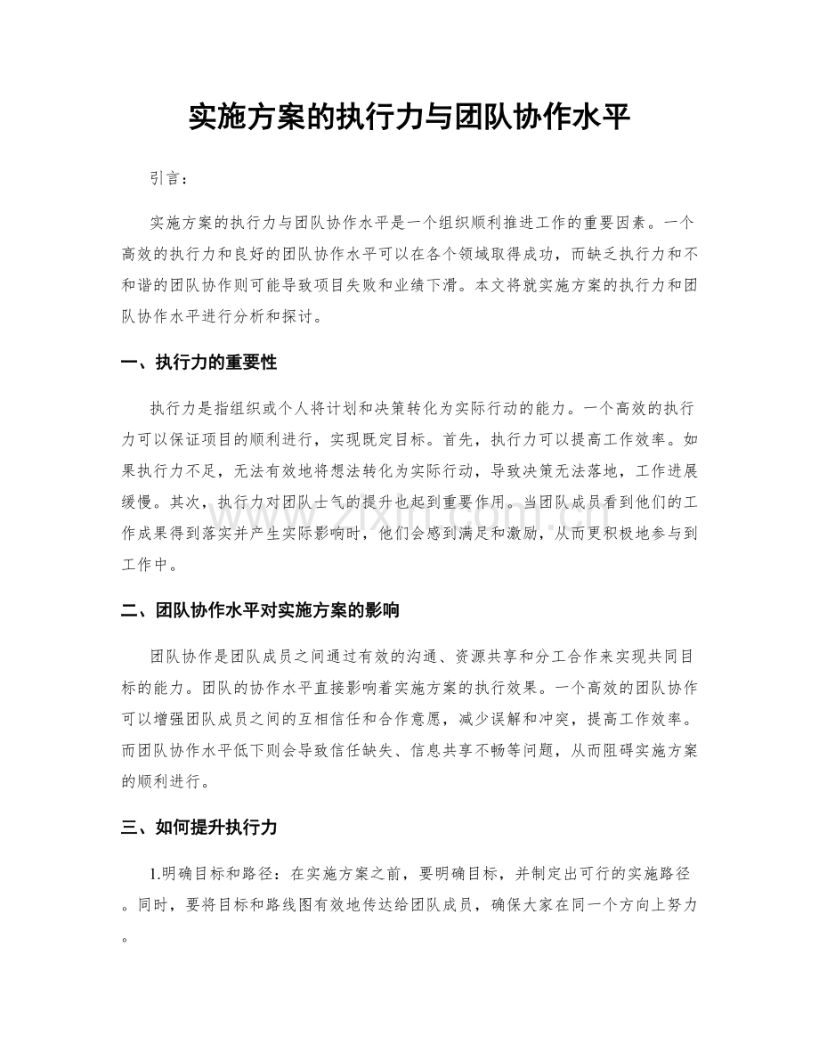 实施方案的执行力与团队协作水平.docx_第1页