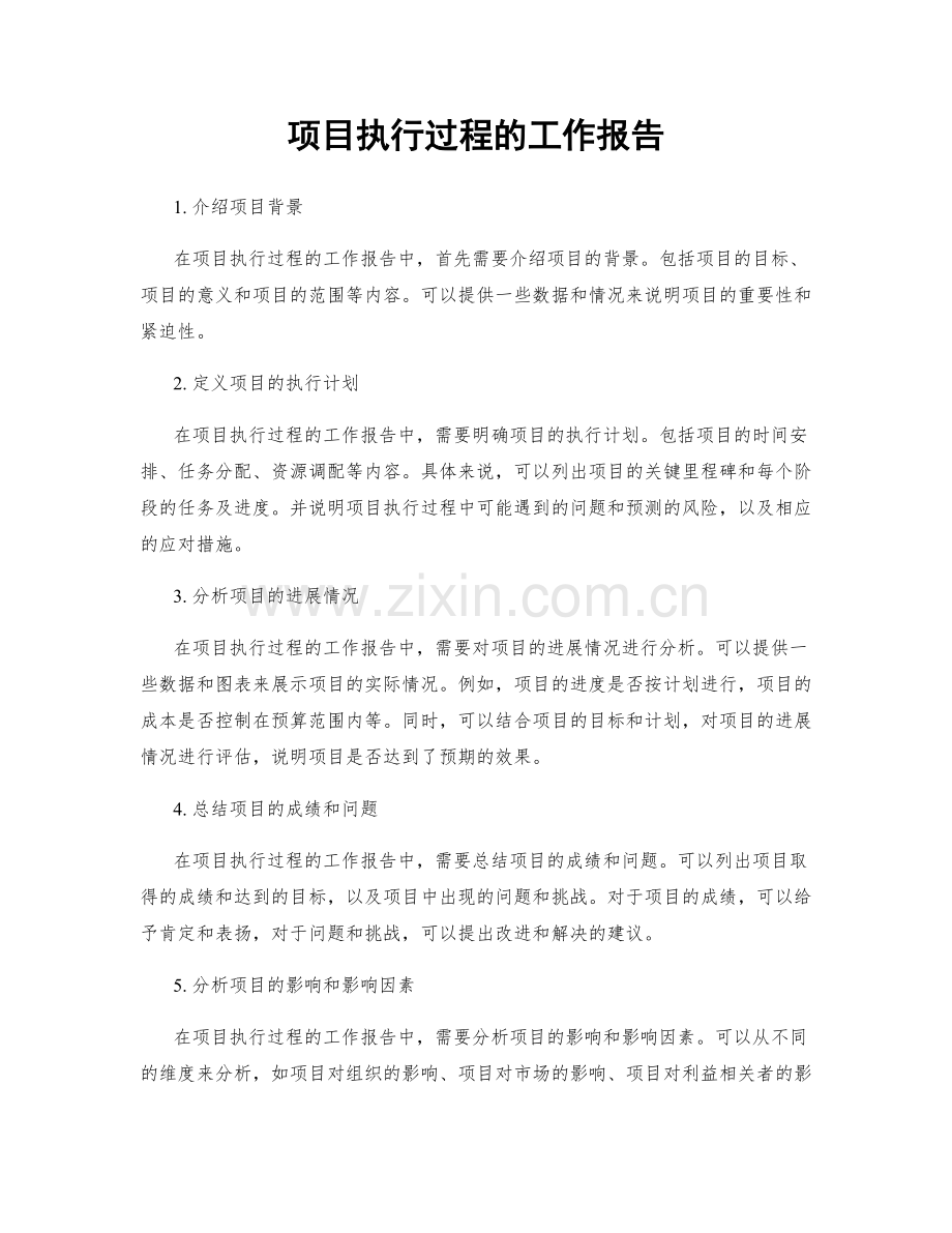 项目执行过程的工作报告.docx_第1页